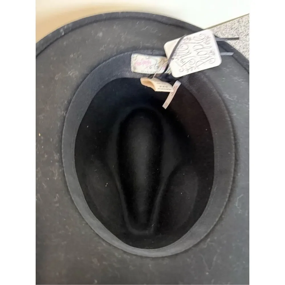 FREE PEOPLE Festival Fedora  Felt Sun Hat Rancher Western Black Wool Anthropolog